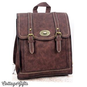🆕 DAKOTA Vegan Leather Brown Satchel Backpack